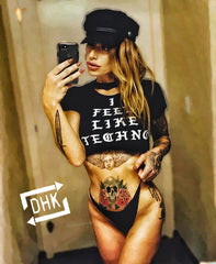 DHK I Feel Like Techno Women's Cropped T-Shirt (Black)