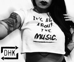 "It's All About The Music" Techno Cropped T-Shirt (White)